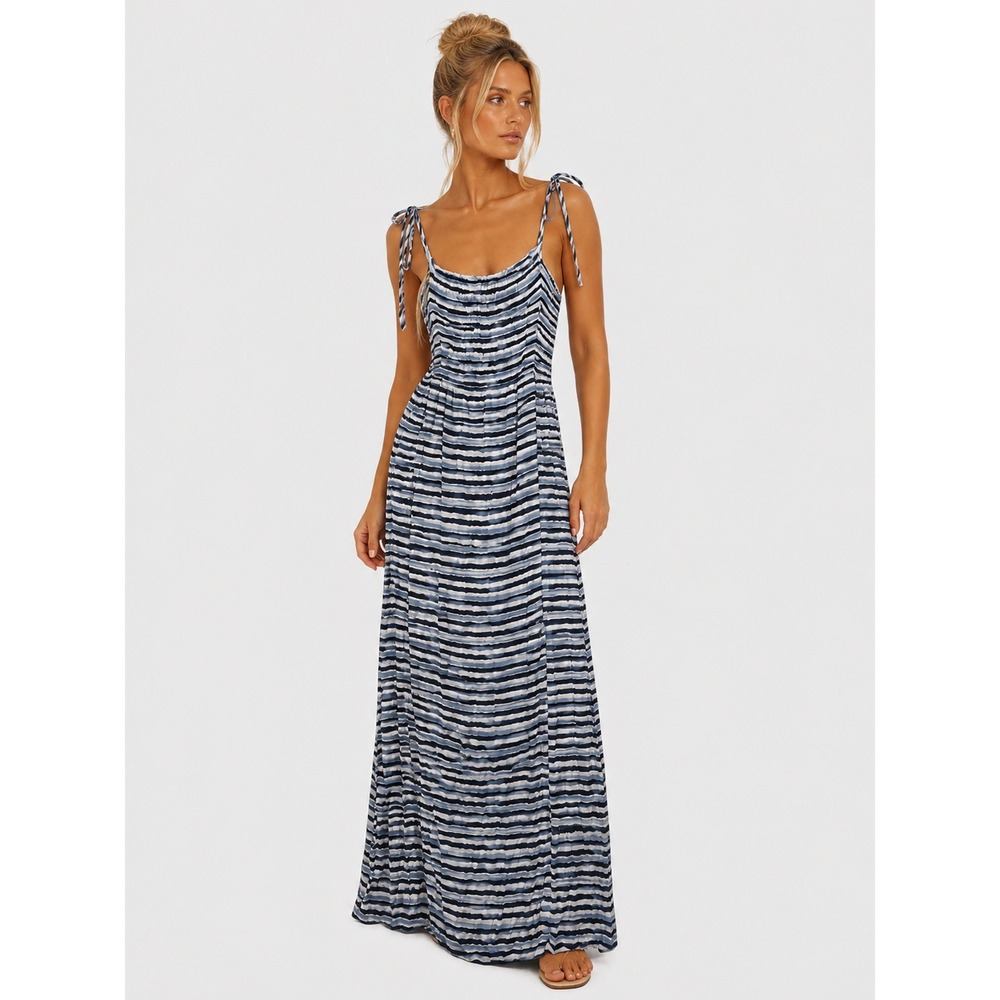 Uniqlo Blue White Striped Smocked Maxi Resort Vacation Dress M